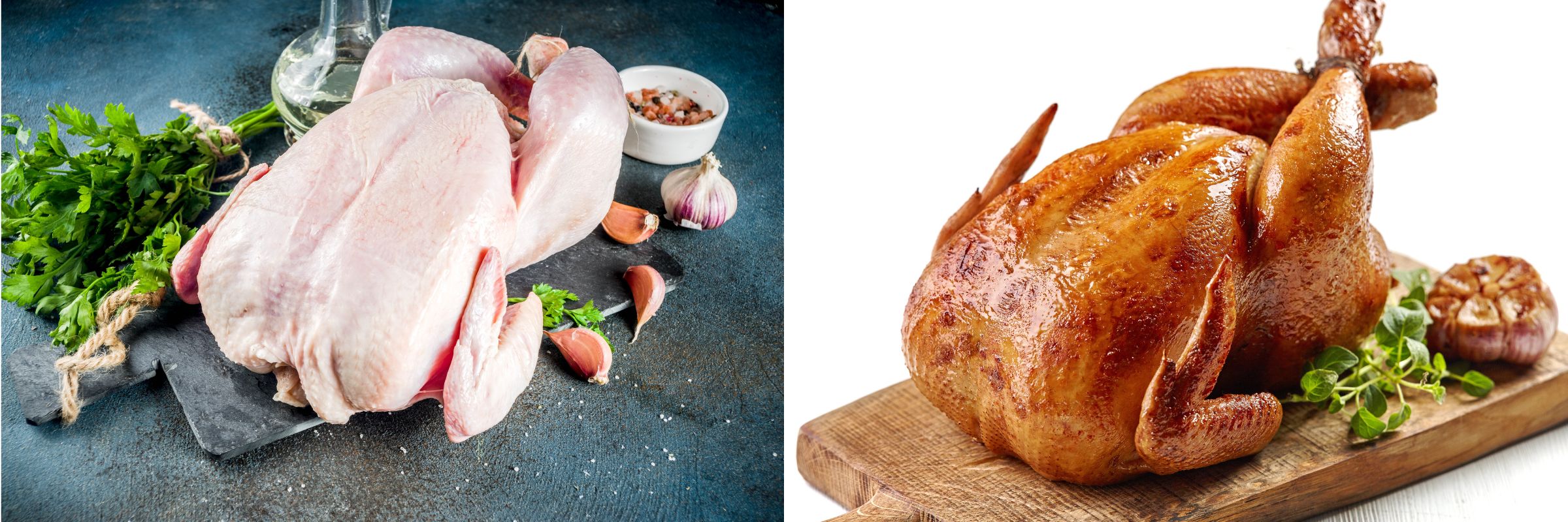 raw chicken and roasted chicken